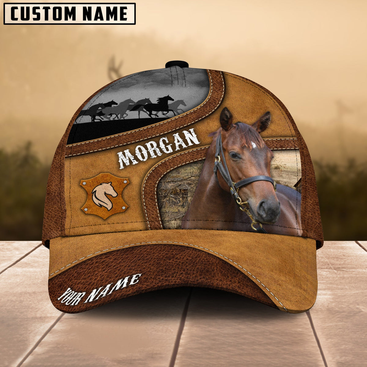Morgan Brown Curved Leather Pattern Personalized Name Cap