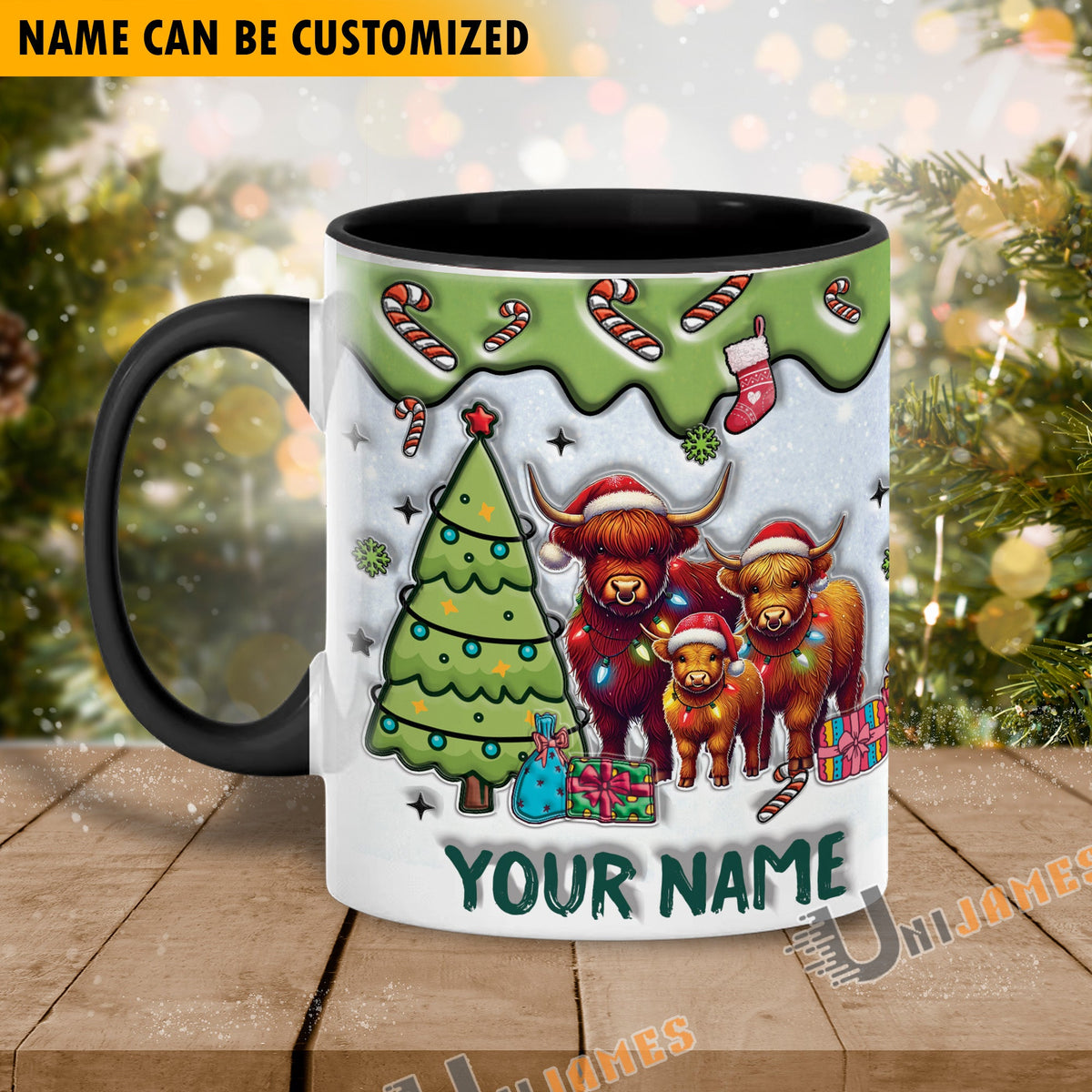 Highland Cattle Christmas Personalized Name Two Tone Mug
