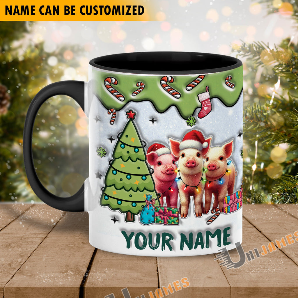 Pig Christmas Personalized Name Two Tone Mug