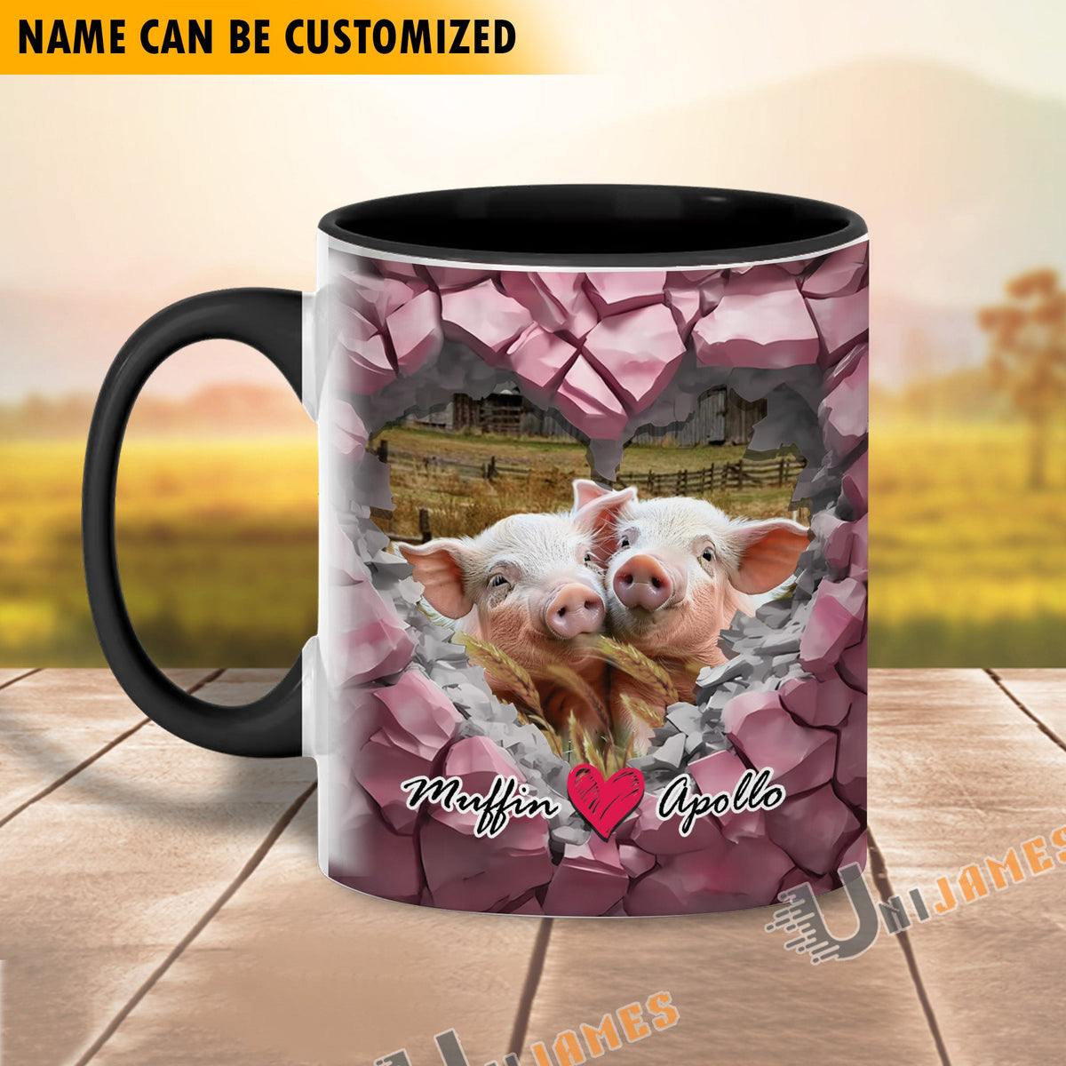 Pig Couple Personalized Name Two Tone Mug