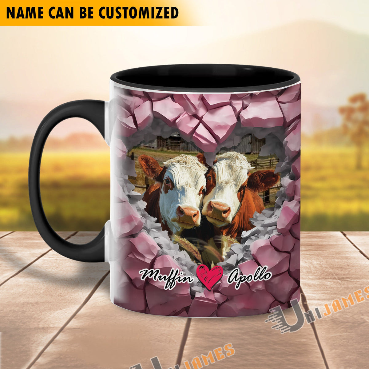 Hereford Couple Personalized Name Two Tone Mug
