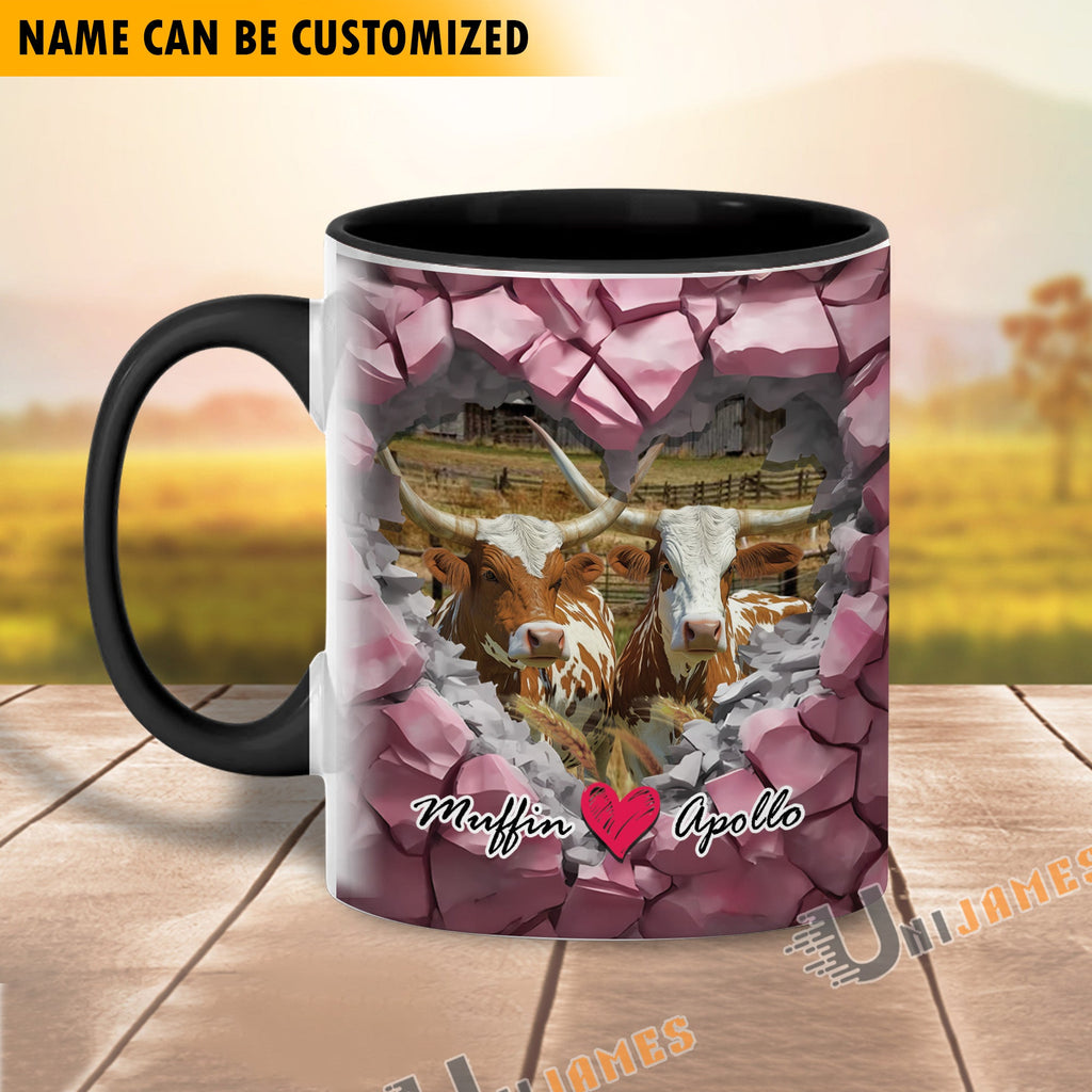 Texas Longhorn Couple Personalized Name Two Tone Mug