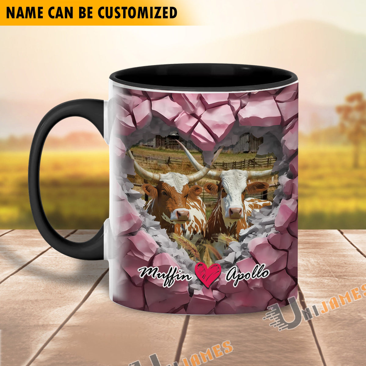 Texas Longhorn Couple Personalized Name Two Tone Mug