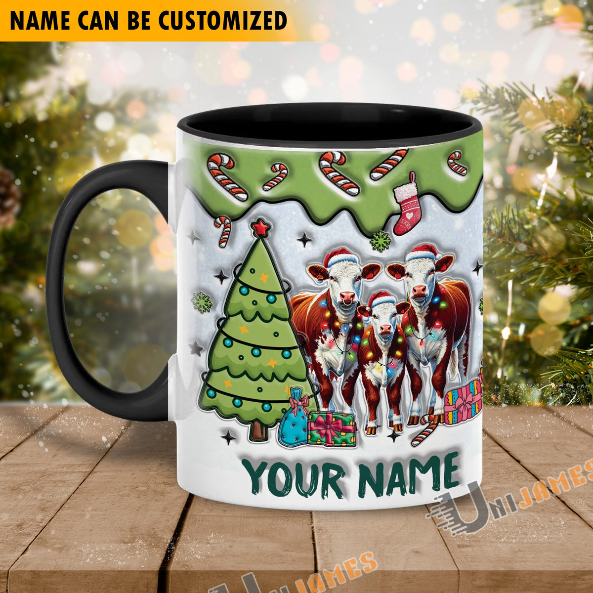 Hereford Christmas Personalized Name Two Tone Mug
