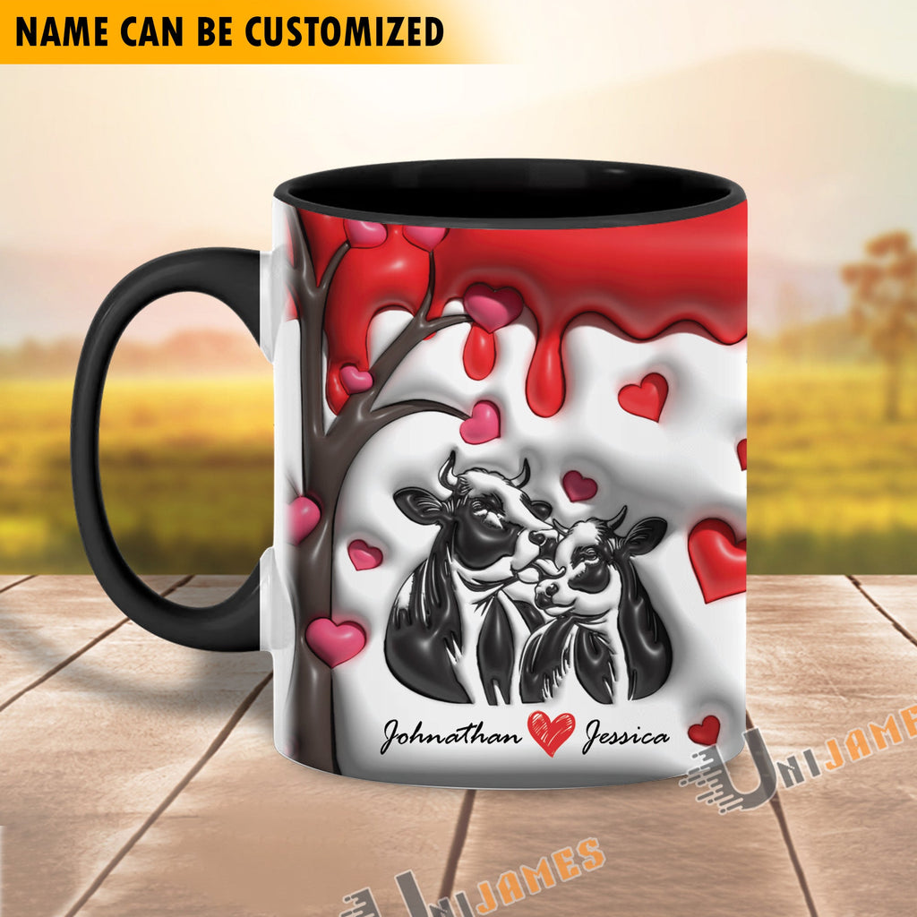 Sweet Holstein Couple Personalized Name Two Tone Mug