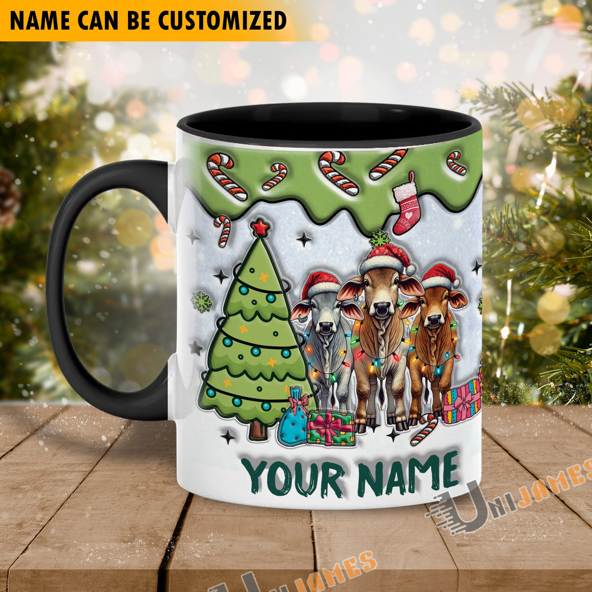 Brahman Christmas Personalized Name Two Tone Mug