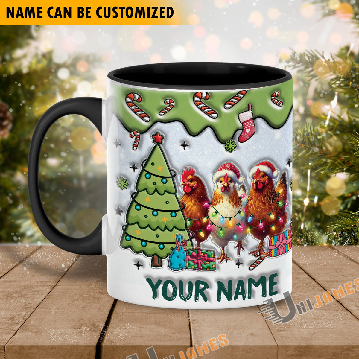 Chicken Christmas Personalized Name Two Tone Mug