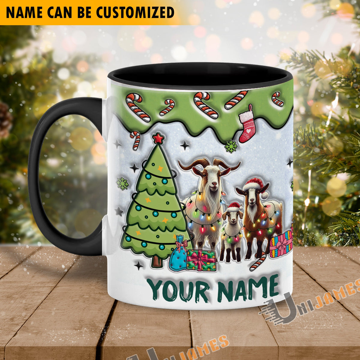 Goat Christmas Personalized Name Two Tone Mug