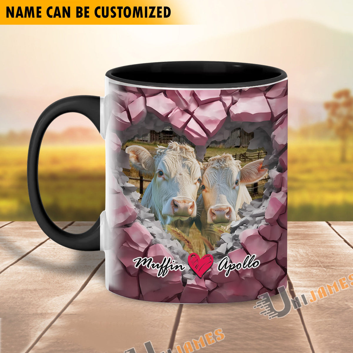 Charolais Couple Personalized Name Two Tone Mug
