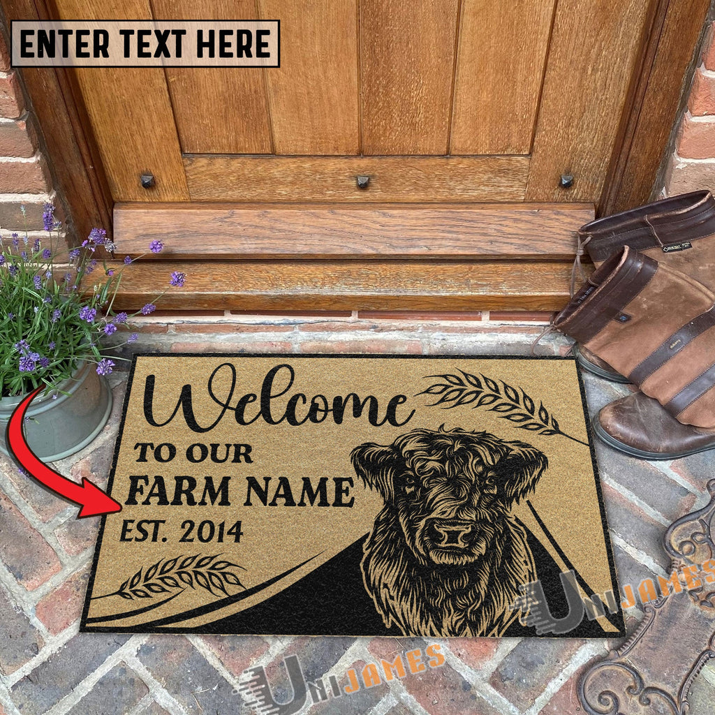 Belted Galloway Peekaboo Custom Farm Name Custom Year Coir Doormat