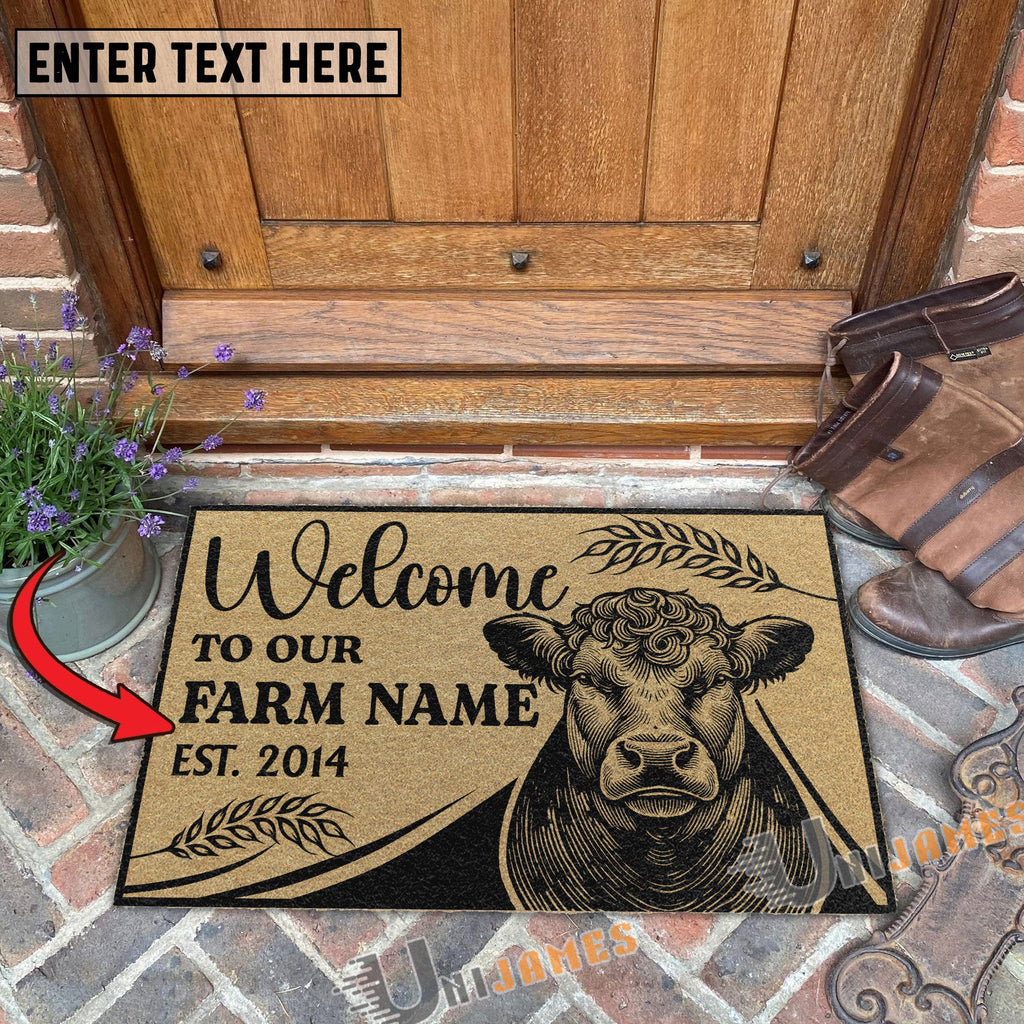 Hereford Peekaboo Custom Farm Name Custom Year Coir Doormat