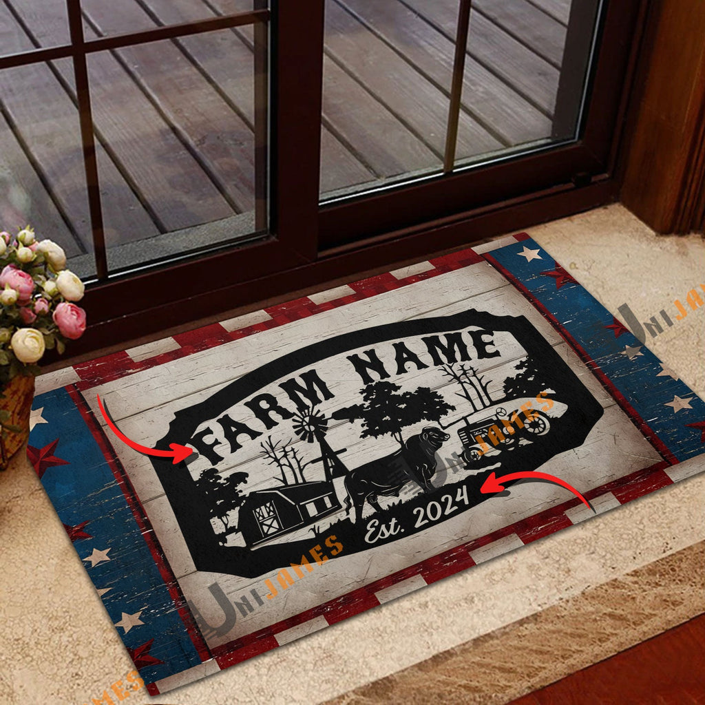 Beefmaster Red Blue Star Custom Farm Name And Year Doormat