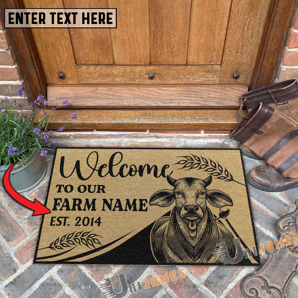 Brahman Peekaboo Custom Farm Name Custom Year Coir Doormat