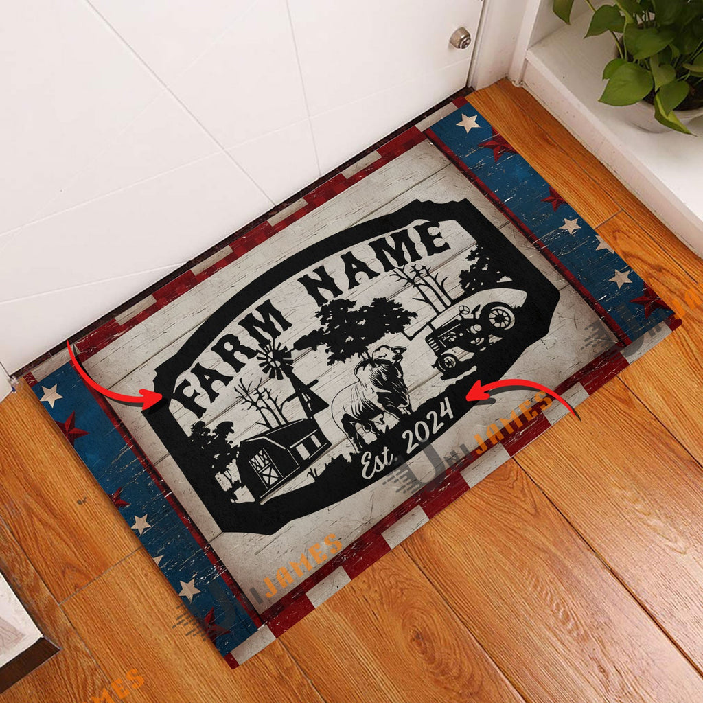Brahman Red Blue Star Custom Farm Name And Year Doormat