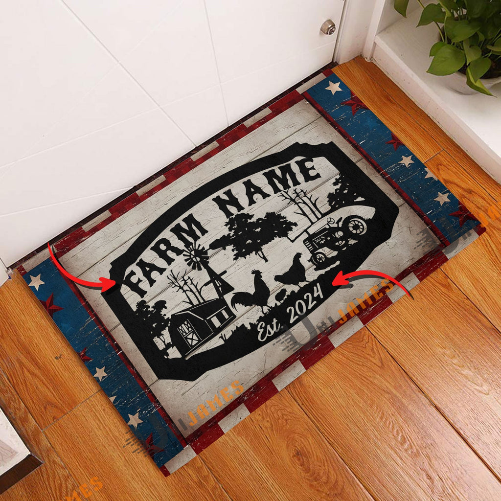 Chicken Red Blue Star Custom Farm Name And Year Doormat