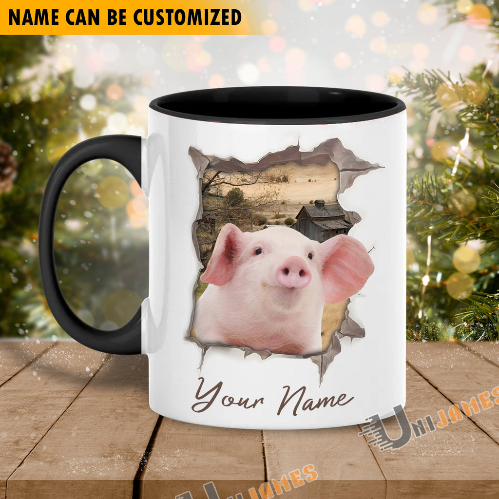Pig Funny Personalized Name Two Tone Mug