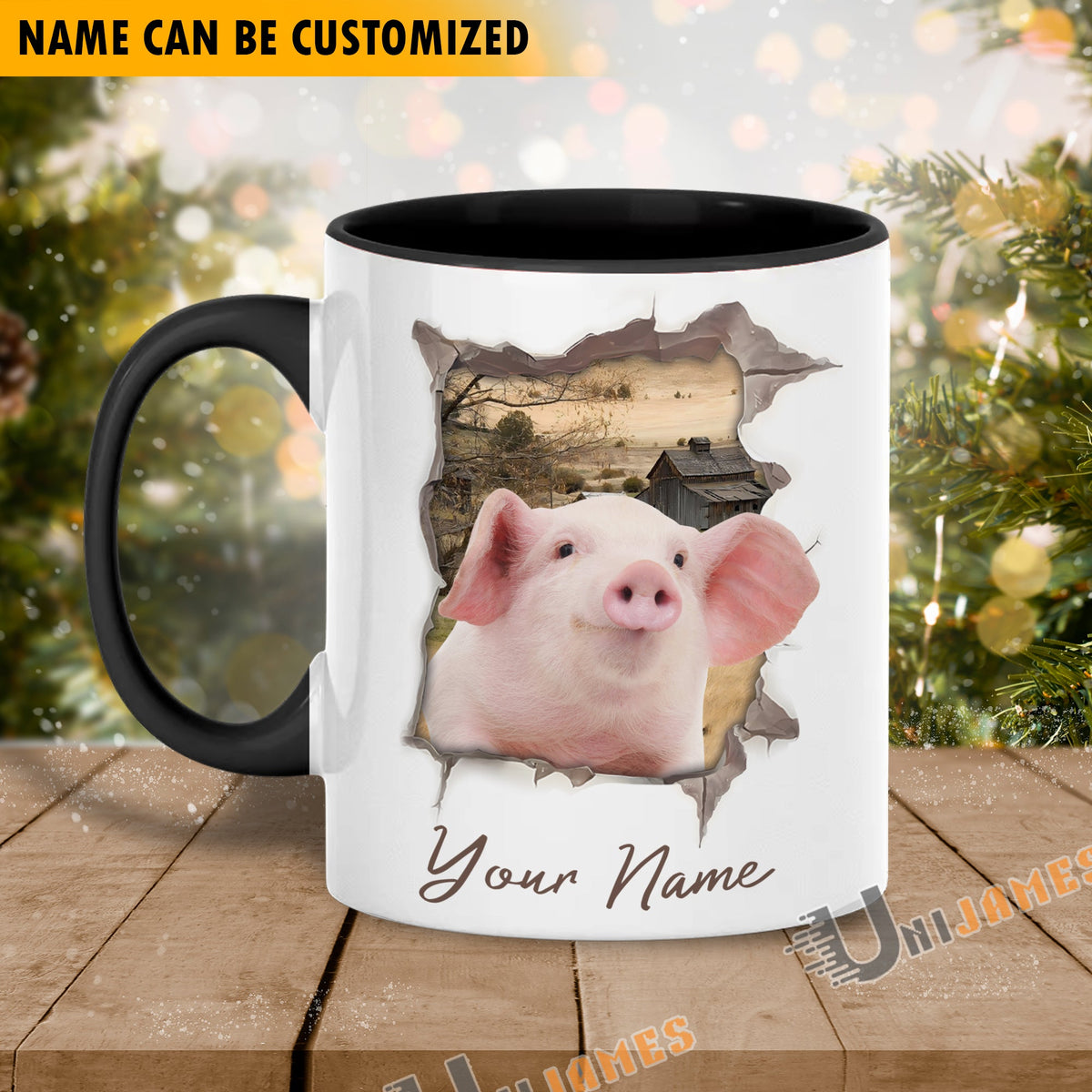 Pig Funny Personalized Name Two Tone Mug