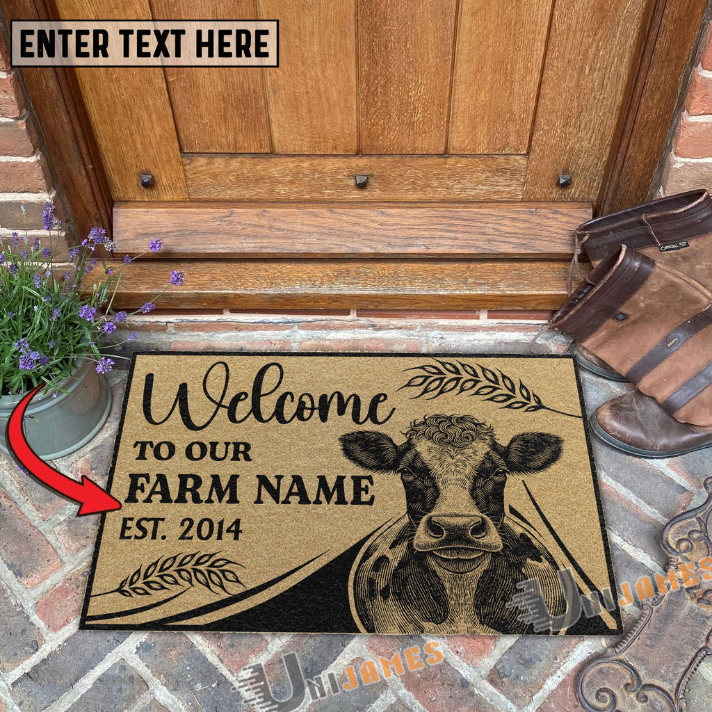 Holstein Peekaboo Custom Farm Name Custom Year Coir Doormat