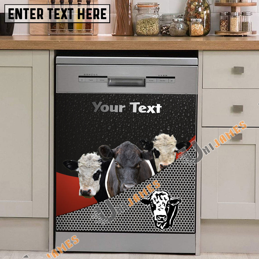 Belted Galloway Cattle Metal Pattern Custom Name Dishwasher Door Cover