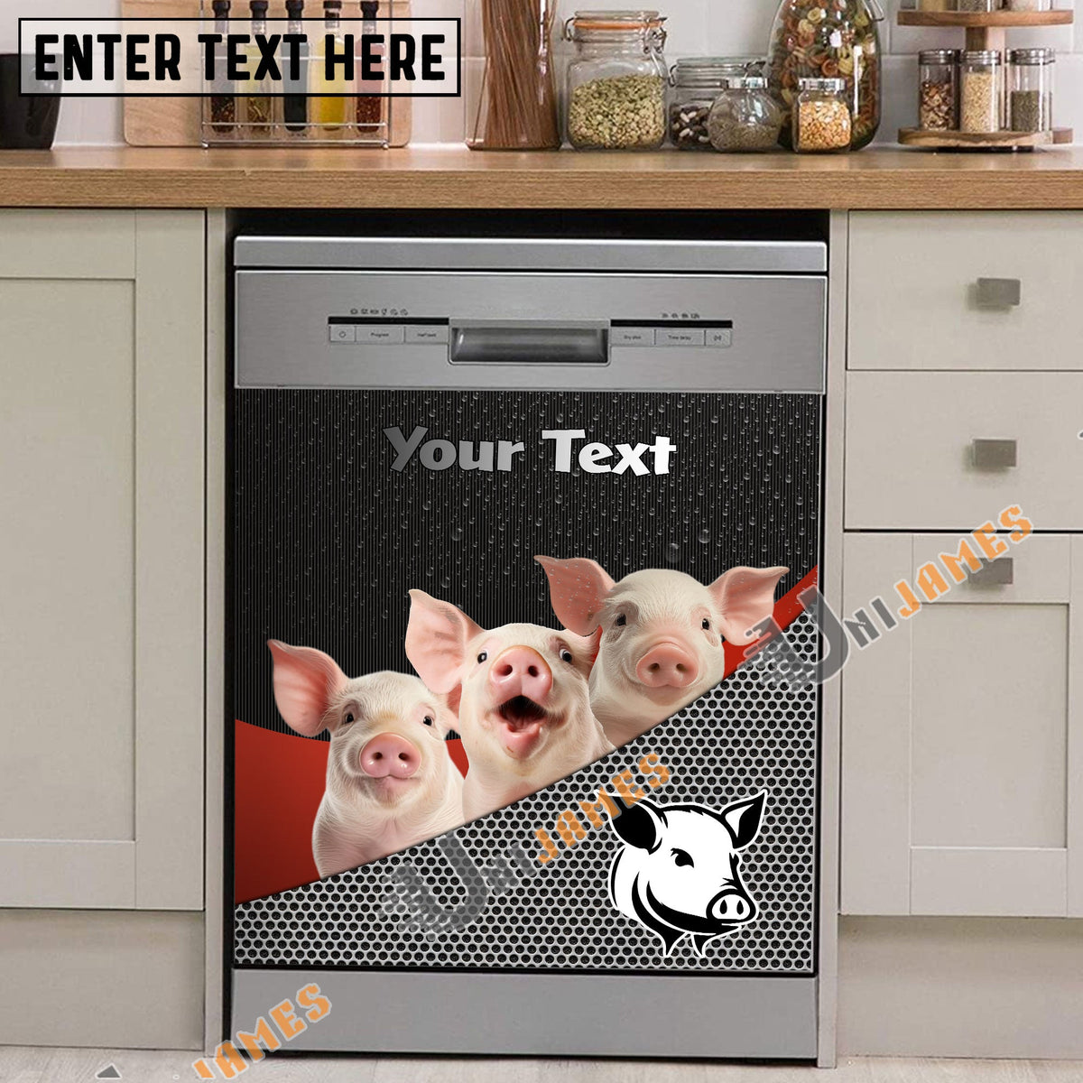 Pig Cattle Metal Pattern Custom Name Dishwasher Door Cover