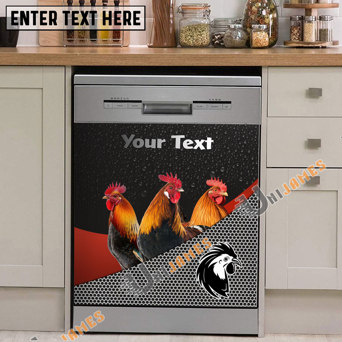 Chicken Cattle Metal Pattern Custom Name Dishwasher Door Cover