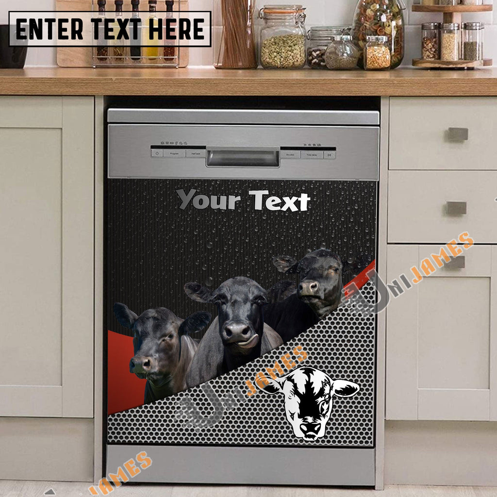 Black Angus Cattle Metal Pattern Custom Name Dishwasher Door Cover