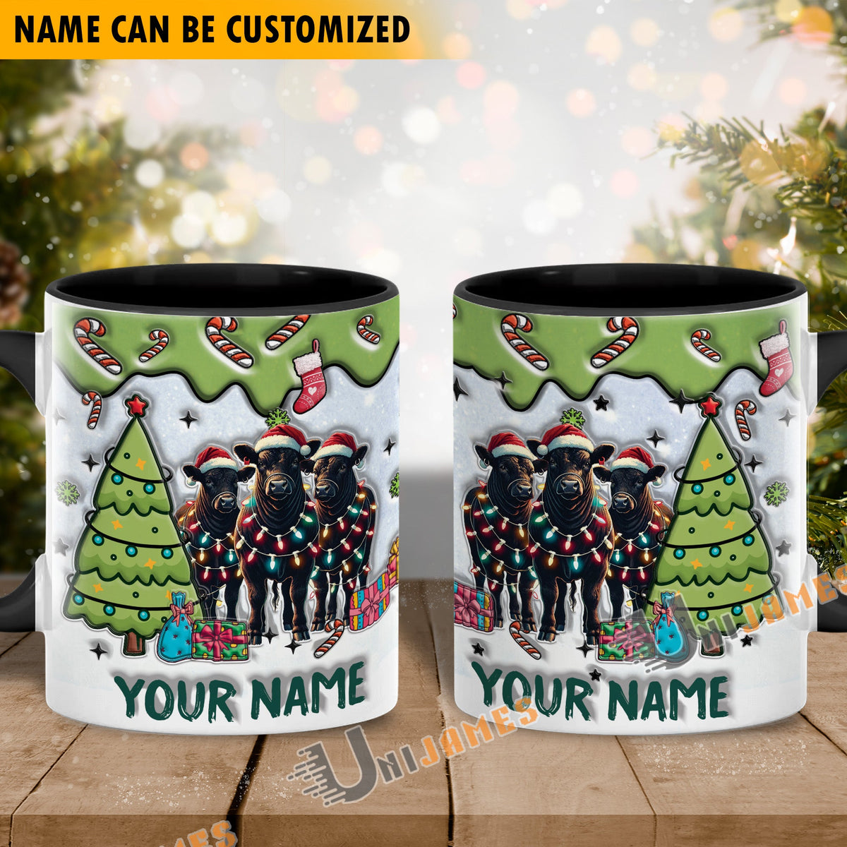 Black Angus Christmas Personalized Name Two Tone Mug