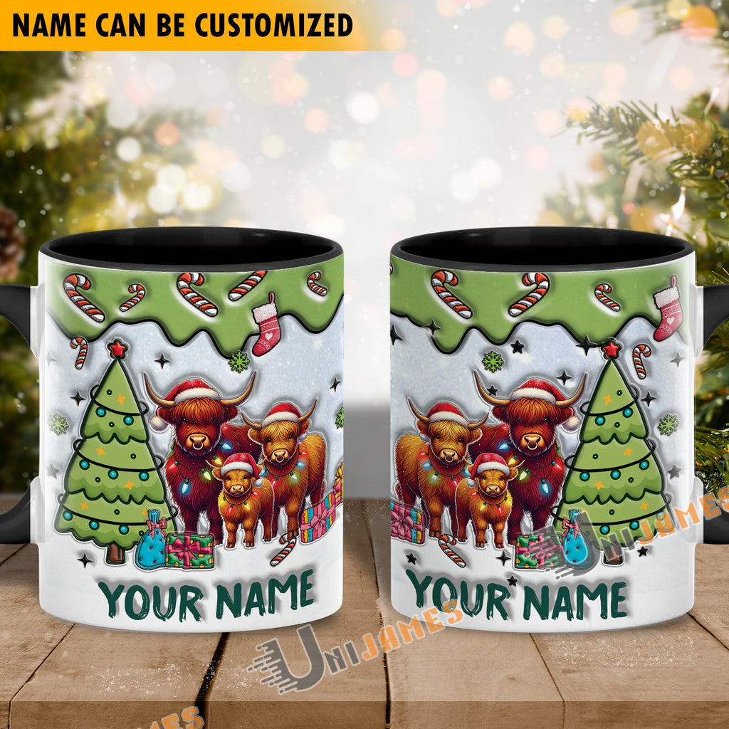 Highland Cattle Christmas Personalized Name Two Tone Mug