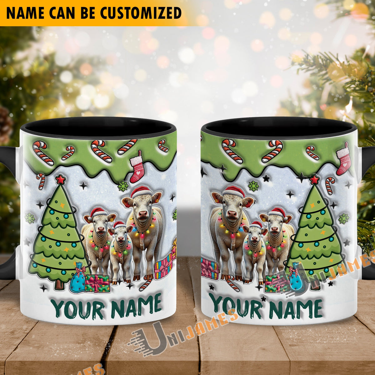 Charolais Christmas Personalized Name Two Tone Mug
