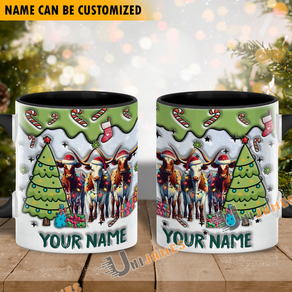 Texas Longhorn Christmas Personalized Name Two Tone Mug