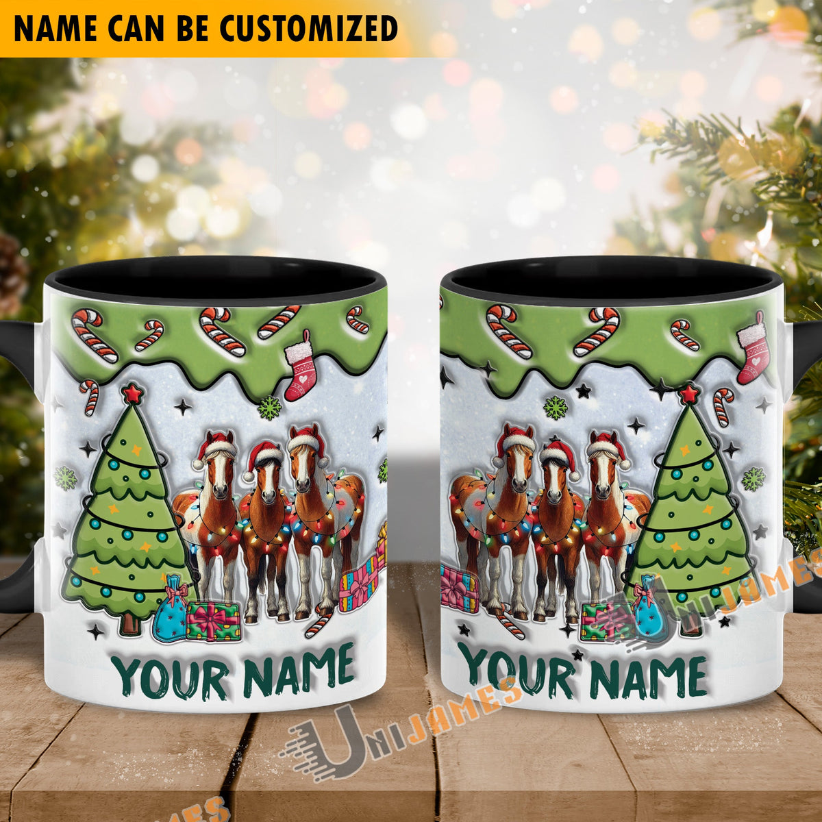 Horse Christmas Personalized Name Two Tone Mug
