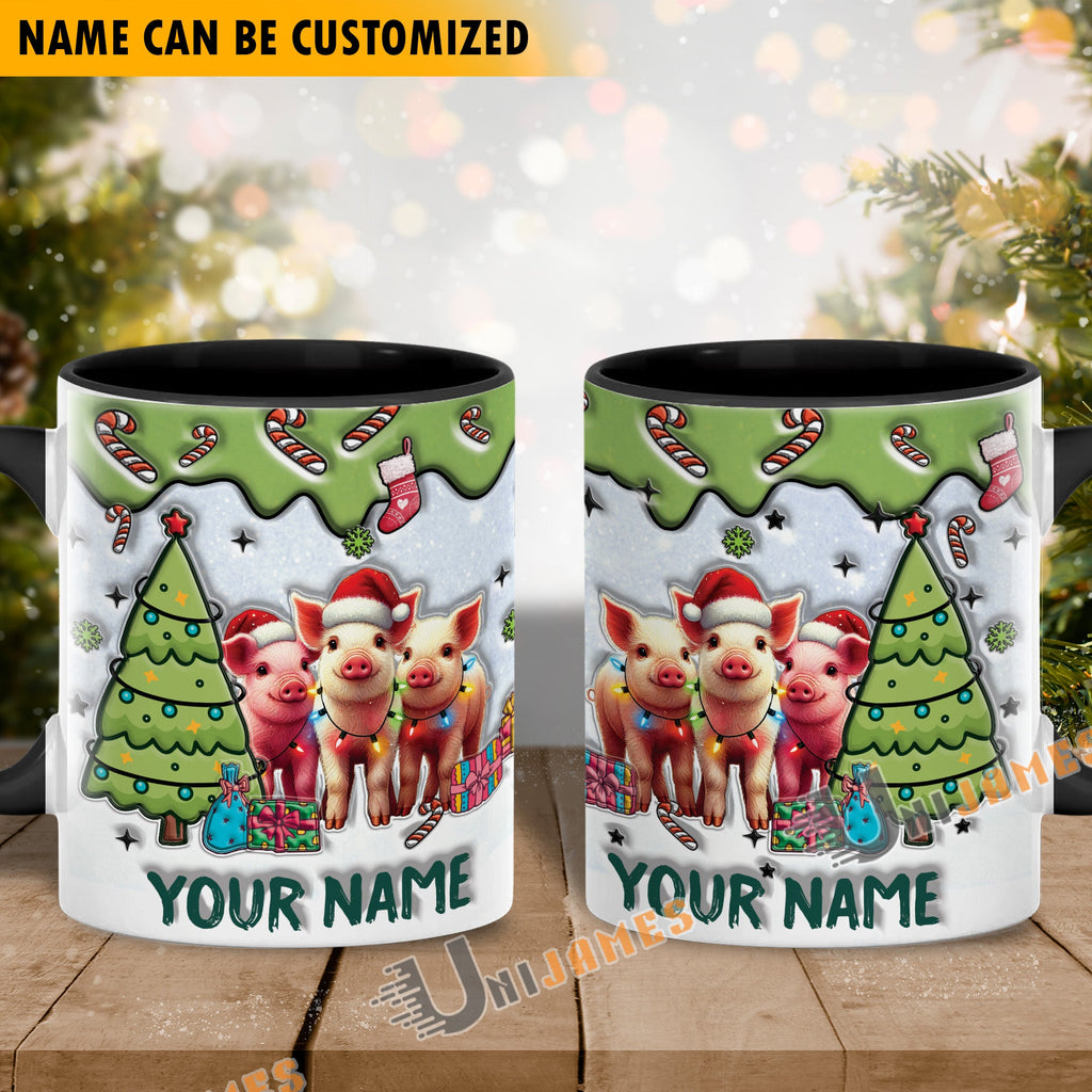 Pig Christmas Personalized Name Two Tone Mug