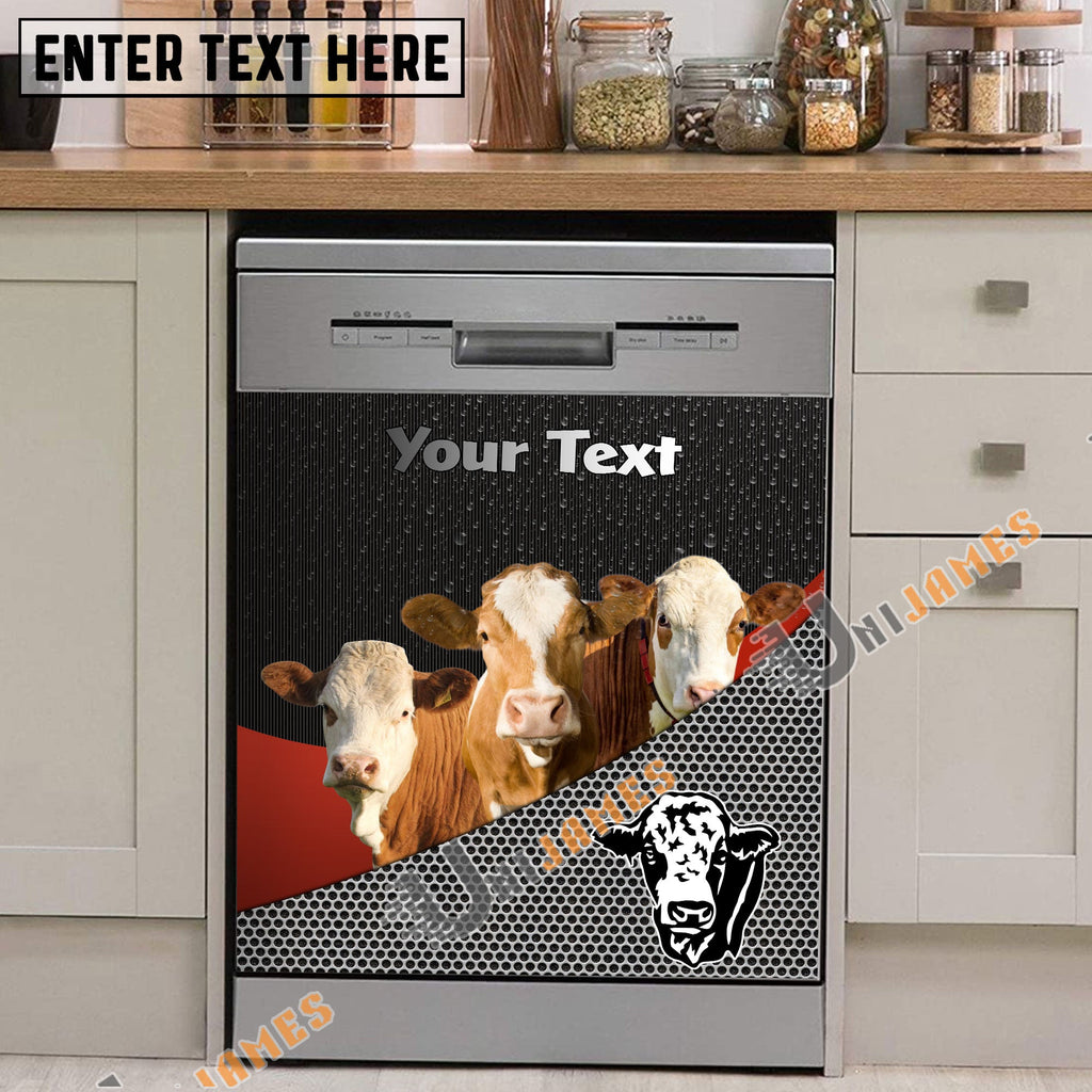 Simmental Cattle Metal Pattern Custom Name Dishwasher Door Cover