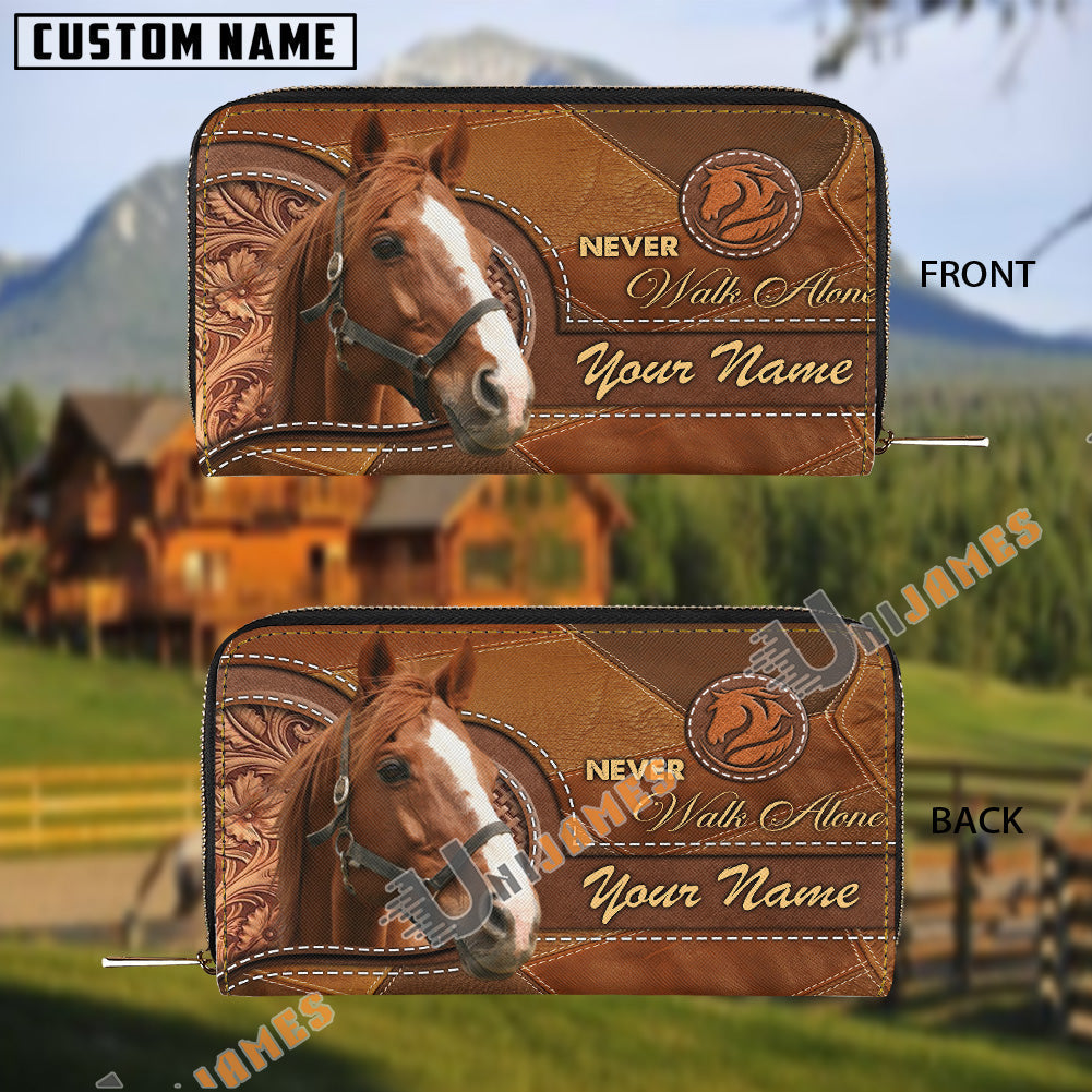 Thoroughbred Never Walk Alone Custom Name 3D Leather Clutch