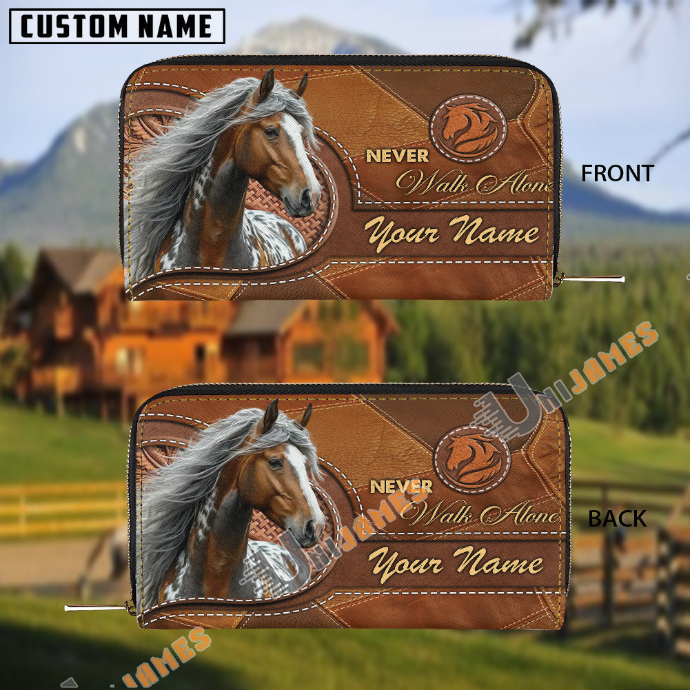 Appaloosa Never Walk Alone Custom Name 3D Leather Clutch