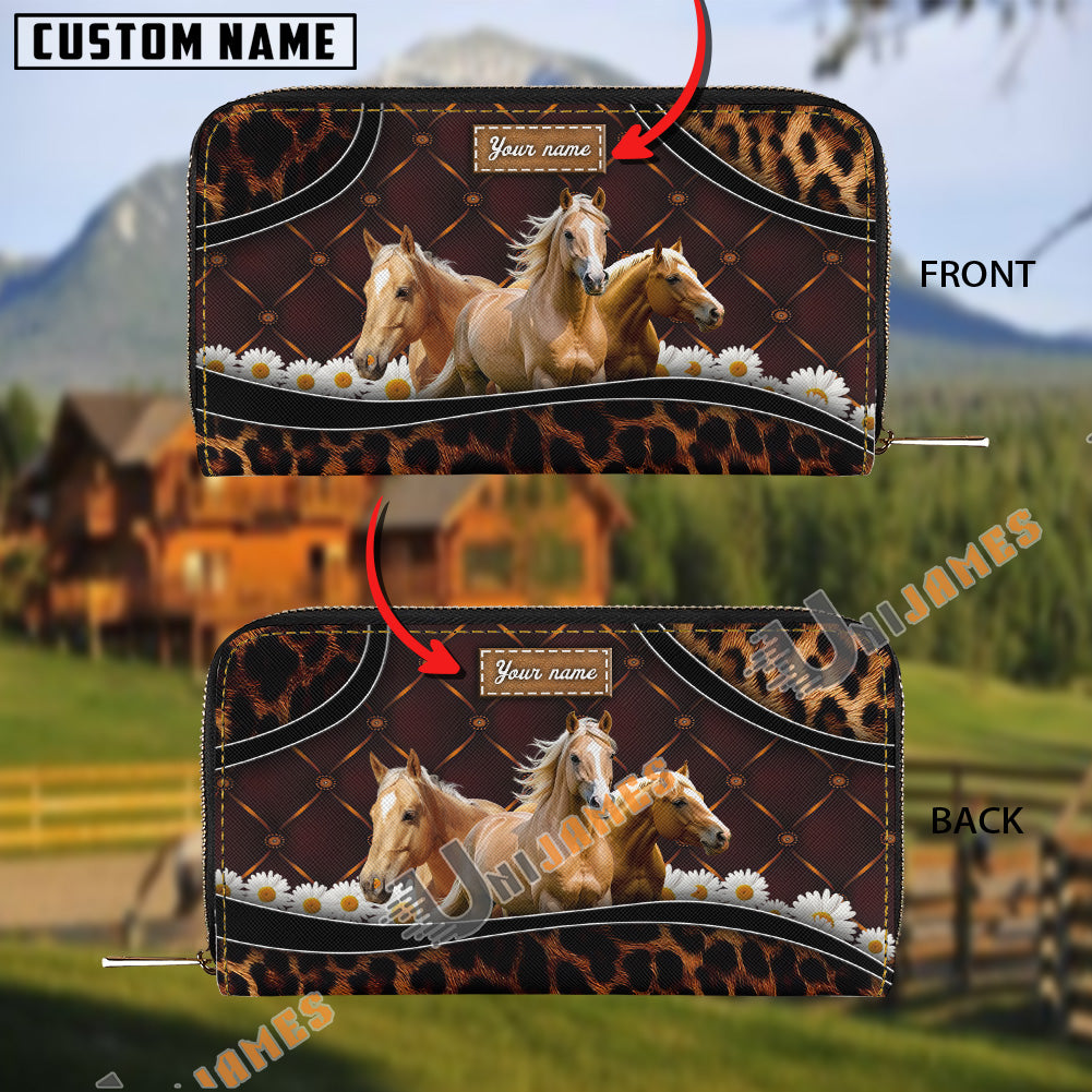 Palomino Happiness Sunflower Custom Name 3D Leather Clutch