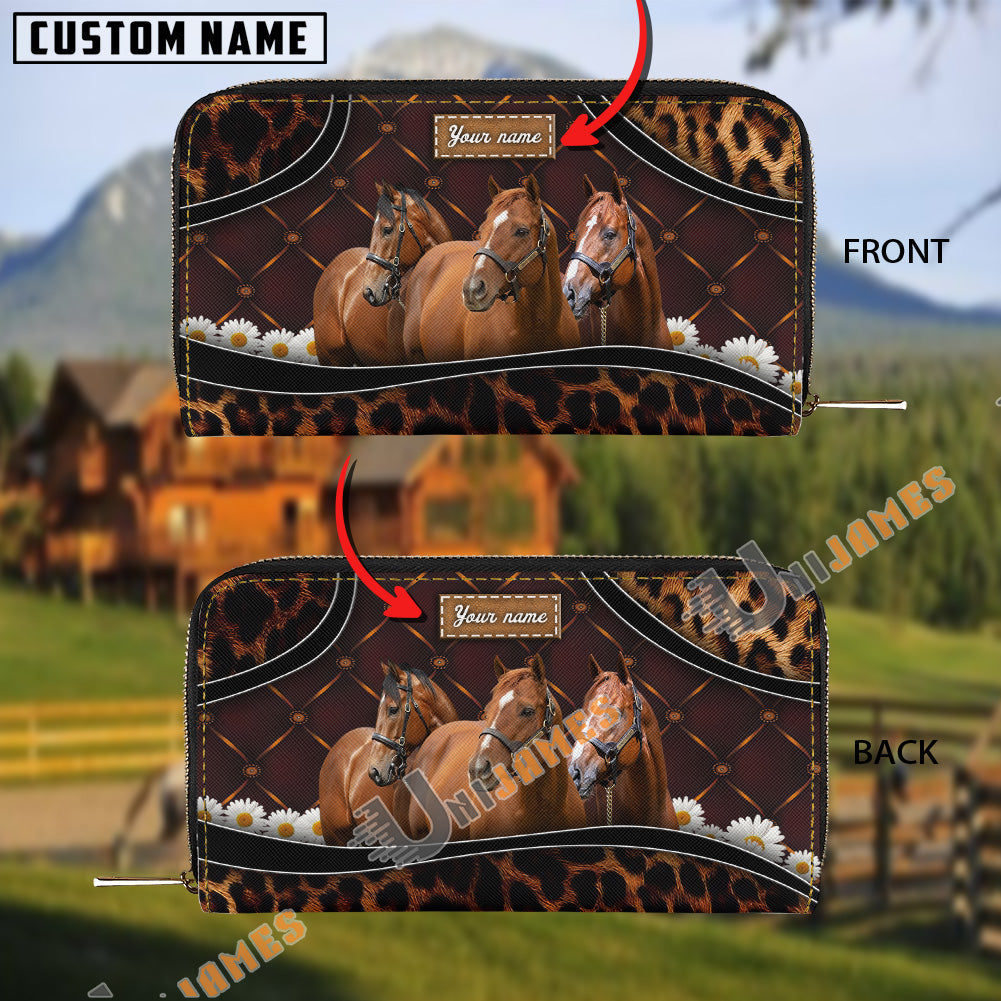 Thoroughbred Happiness Sunflower Custom Name 3D Leather Clutch