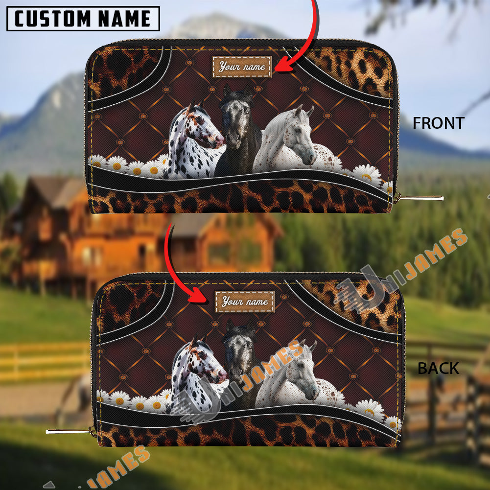 Appaloosa Happiness Sunflower Custom Name 3D Leather Clutch
