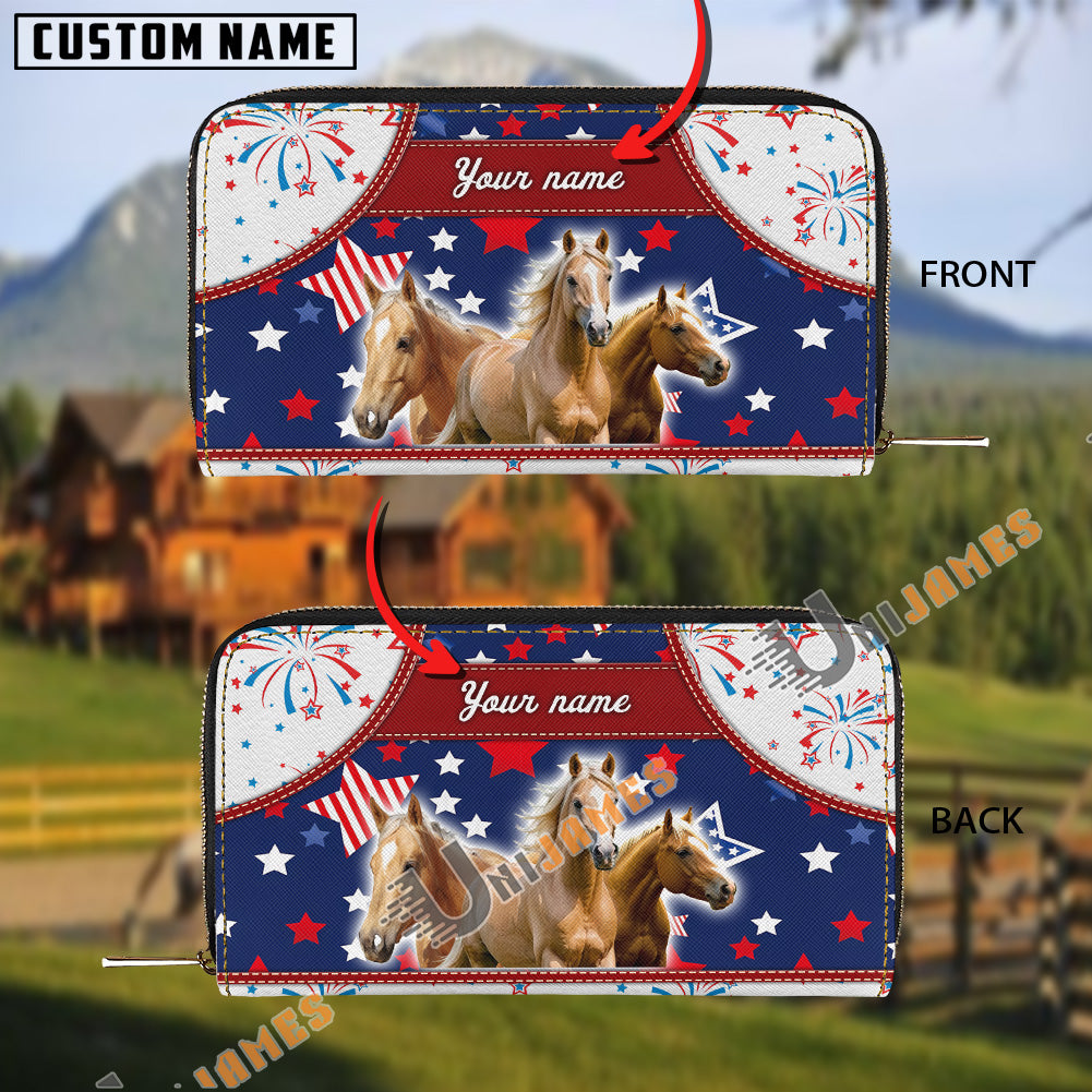 Palomino America Lover Custom Name 3D Leather Clutch