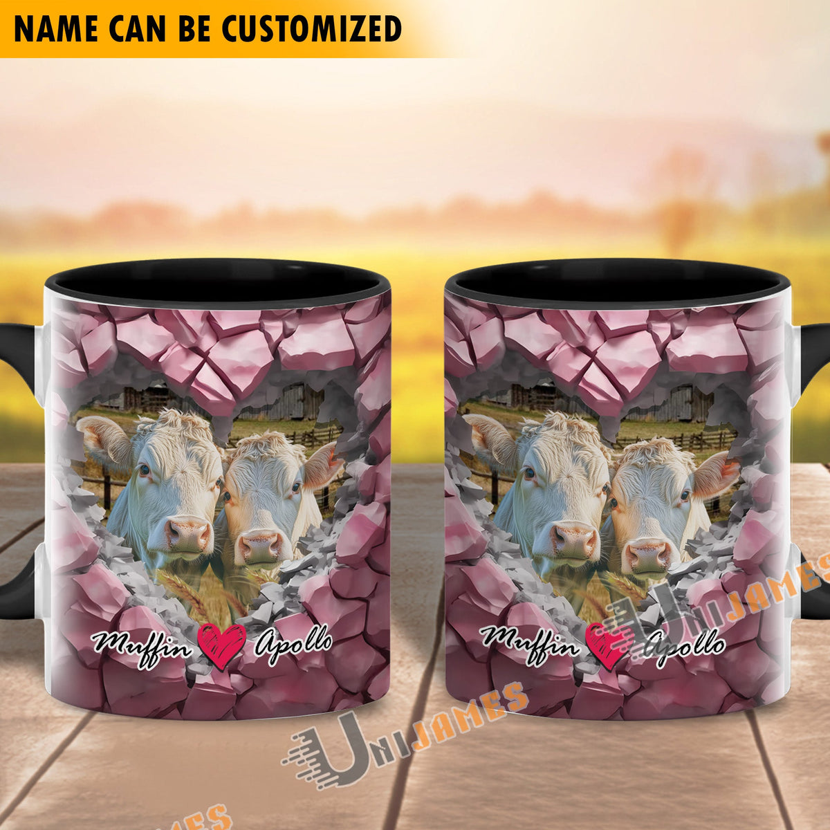 Charolais Couple Personalized Name Two Tone Mug