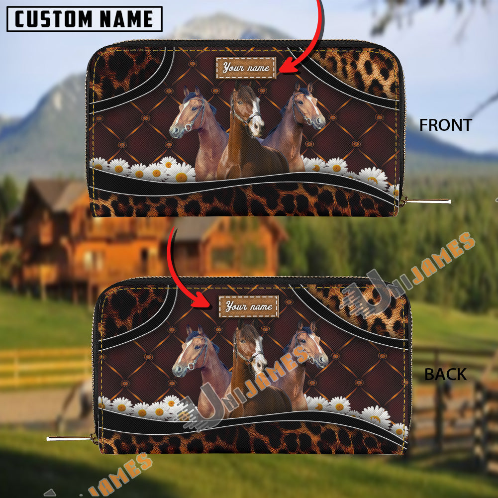 Warmblood Happiness Sunflower Custom Name 3D Leather Clutch
