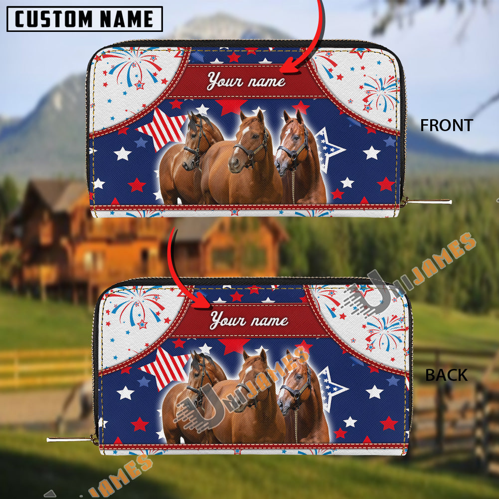 Thoroughbred America Lover Custom Name 3D Leather Clutch
