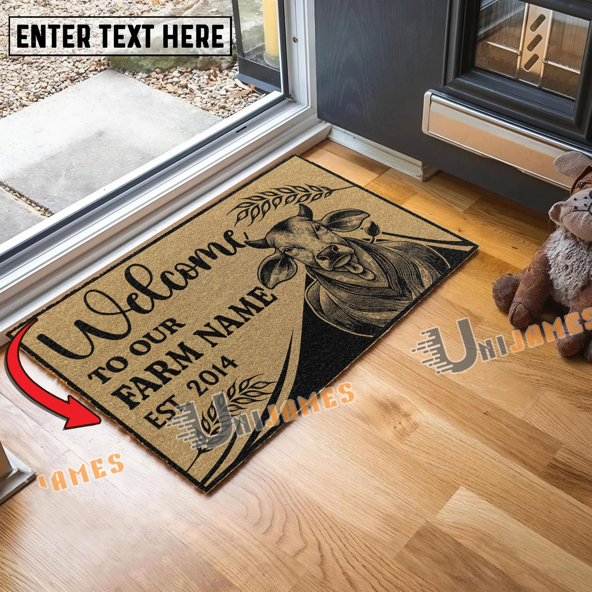 Brahman Peekaboo Custom Farm Name Custom Year Coir Doormat