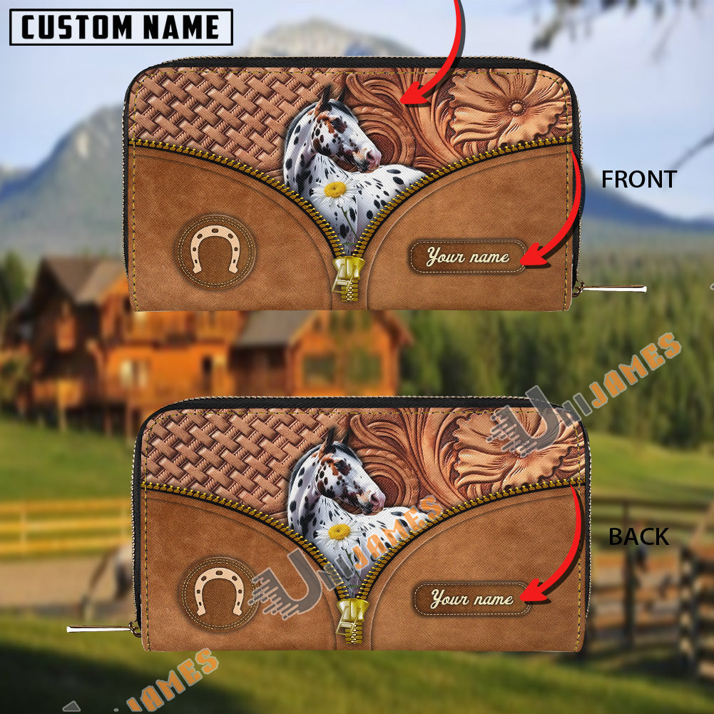 Appaloosa Center Zip Pattern Custom Name 3D Leather Clutch