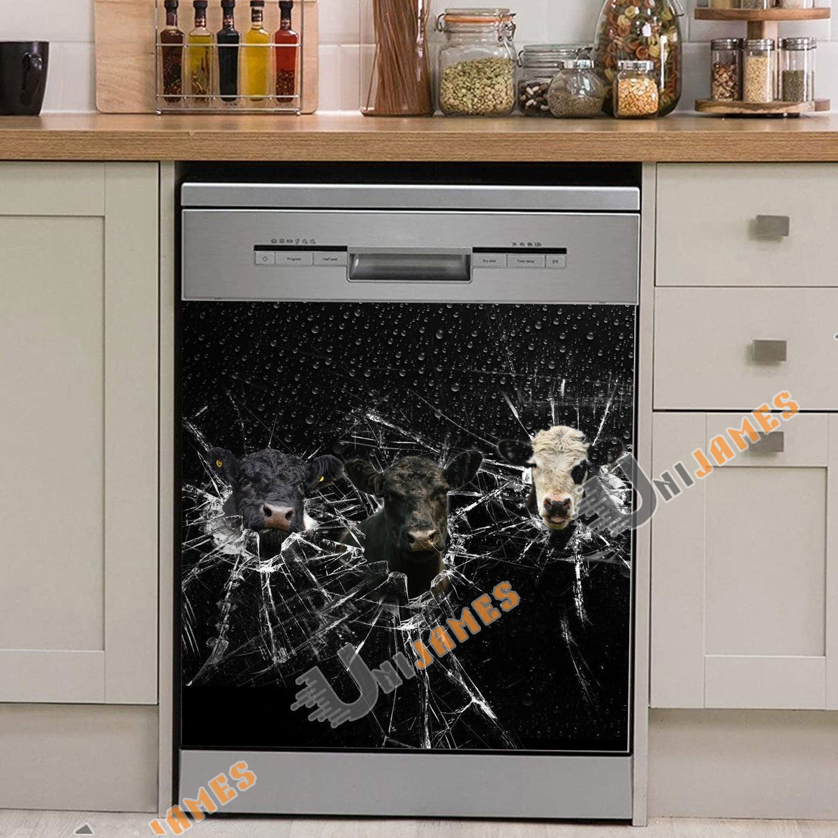 Belted Galloway Broken Glasses Dishwasher Door Cover