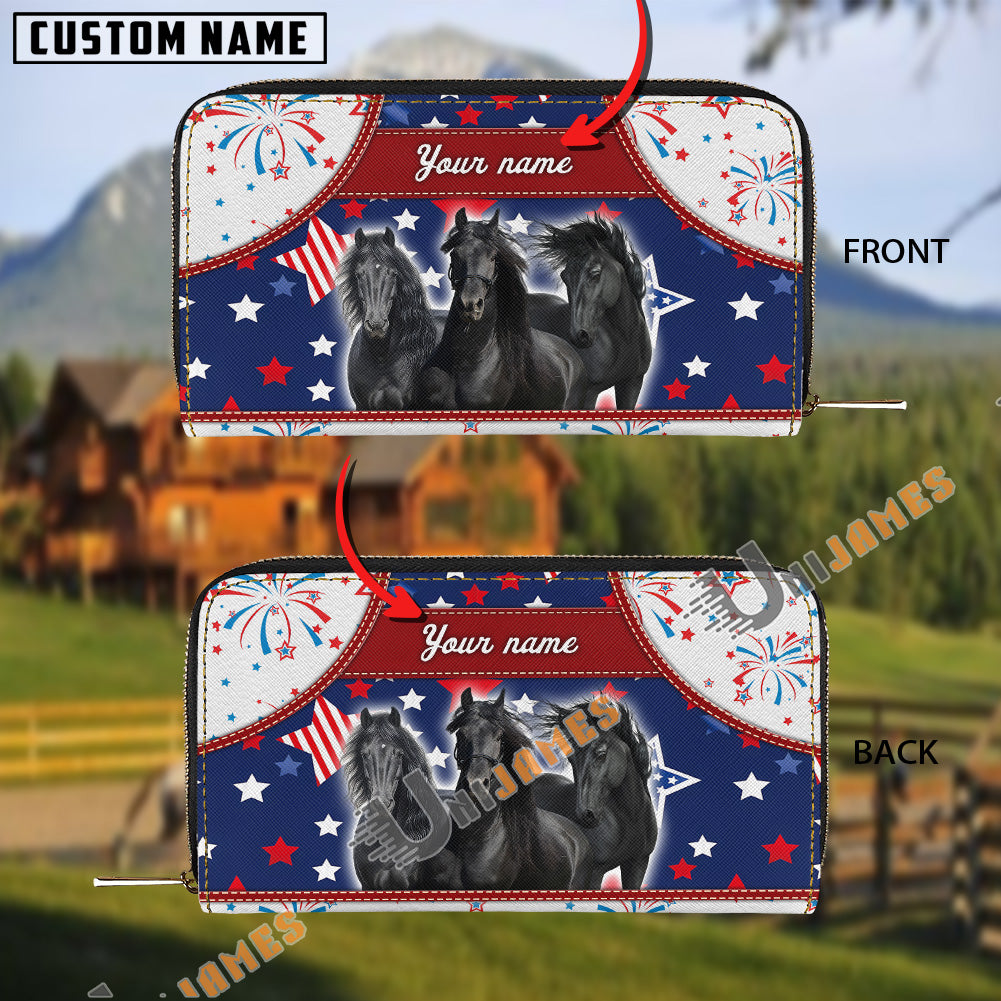 Friesian America Lover Custom Name 3D Leather Clutch