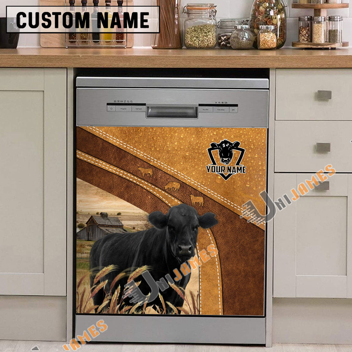 Black Angus Brown Custom Name Dishwasher Door Cover