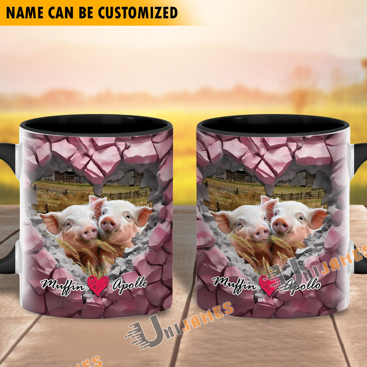Pig Couple Personalized Name Two Tone Mug