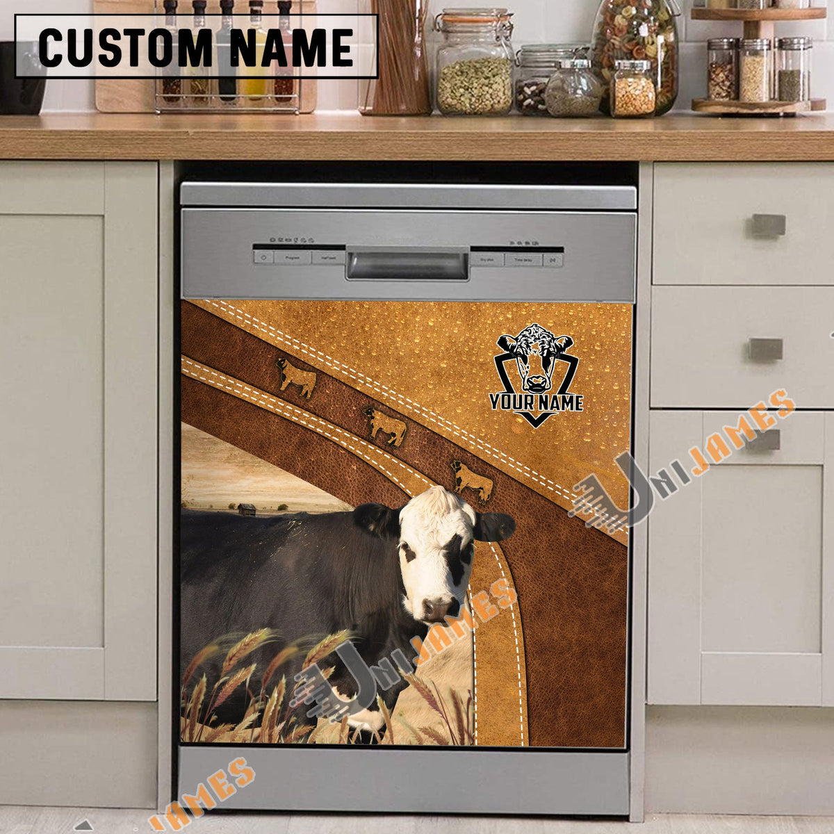 Holstein Brown Custom Name Dishwasher Door Cover