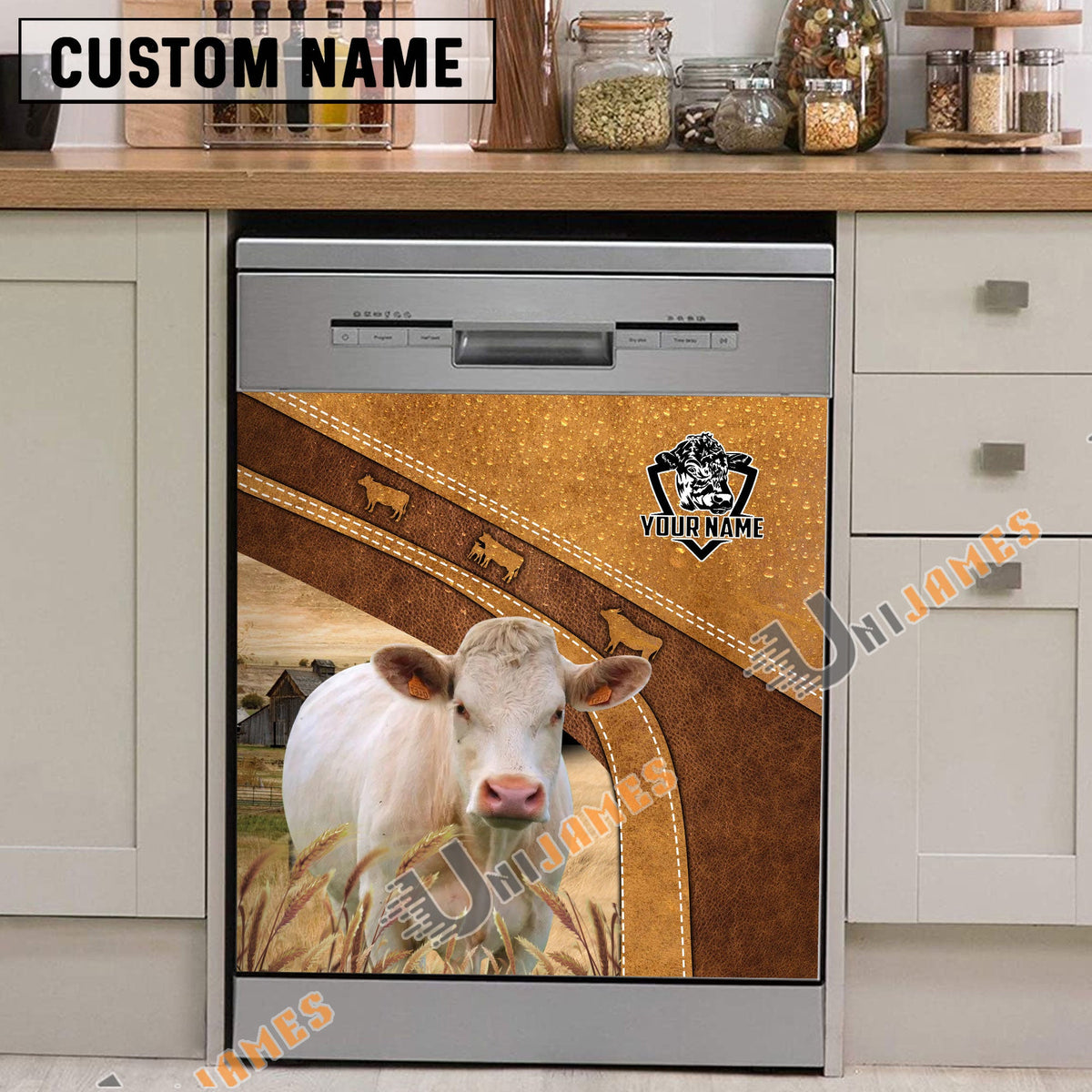 Charolais Brown Custom Name Dishwasher Door Cover